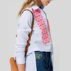 Vilagallo Light Blue and Pink Embroidered Top